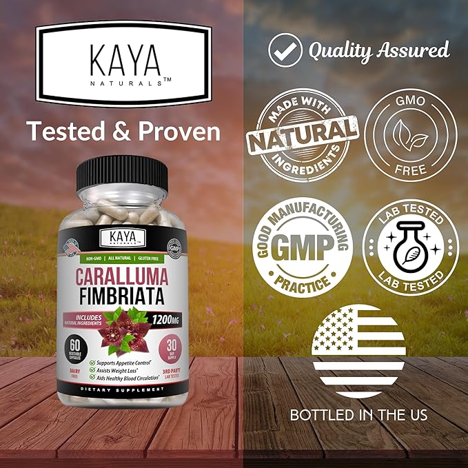 Kaya Naturals - Caralluma Fimbriata 1200mg High Potency Supplement | Maximum Strength Natural Endurance Support, Vegetarian Capsules (60 Count)
