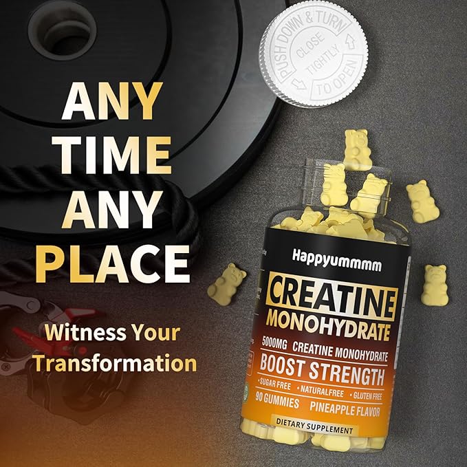 Creatine Monohydrate Gummies 5000mg for Men & Women, Chewables Creatine Monohydrate for Muscle Strength, Muscle Builder, Energy Boost, Pre-Workout Supplement(90 Count)-Pineapple-2pack.