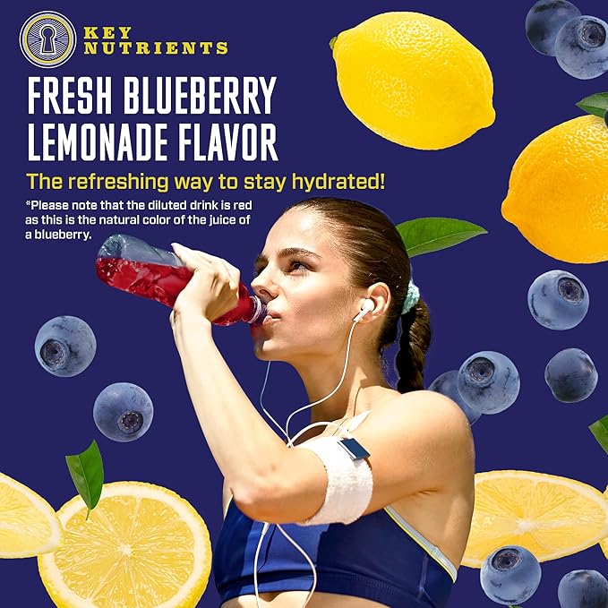 KEY NUTRIENTS Multivitamin Electrolytes Powder No Sugar - Fresh Blueberry Lemonade Electrolyte Powder - Endurance & Energy Supplement - Hydration Drink - No Calories - 90 Servings - Made in USA
