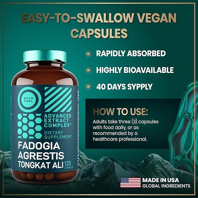 Fadogia Agrestis and Tongkat Ali Supplement - 600mg Fadogia Agrestis for Men, 500mg Longjack Tongkat Ali, Ashwagandha Maca Fenugreek Complex - Muscle Strength, Energy, Mood Support - 120 Capsules