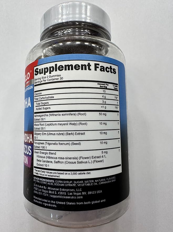 Ashwagandha Maca Root Gummies with Fenugreek Hibiscus Slippery Elm Saffron Extract & Beta Carotene | Peach Flavor Vegan Gummy Vitamins Adaptogen Cortisol Supplement Energlo by Clean Nutra (3)