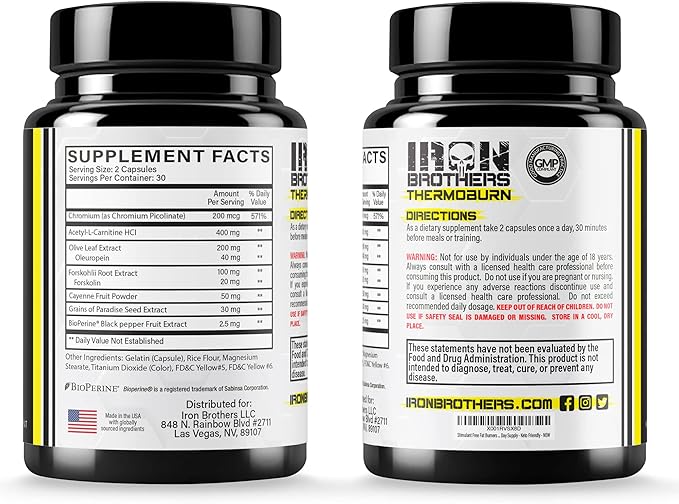 Iron Brothers Supplements Stimulant Free Fat Burners for Women and Men – Weight Loss - Non Stim Thermogenic Fat Burner – Dietary Supplement – Metabolism Booster with Cayenne Pepper – 30 Day Supply
