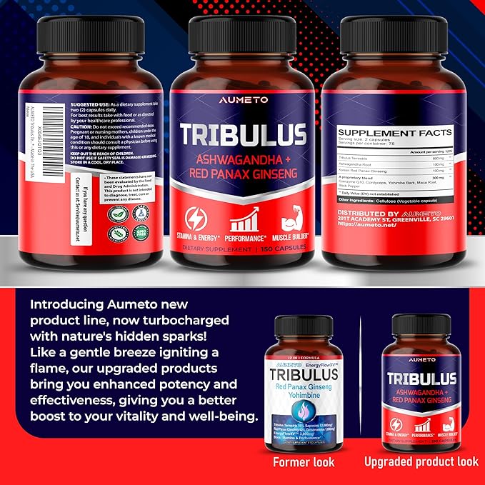 Tribulus Terrestris 98% Saponins - Enhanced 12-in-1 Formula with Yohimbine, Red Panax Ginseng, Ashwagandha for Boosting Energy, Stamina & Endurance* - Made in The USA