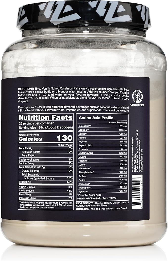 NAKED Casein - 2Lb Micellar Vanilla Casein Protein - Bulk, GMO-Free, Gluten Free, Soy Free, Preservative Free - Stimulate Muscle Growth - Enhance Recovery - 15 Servings