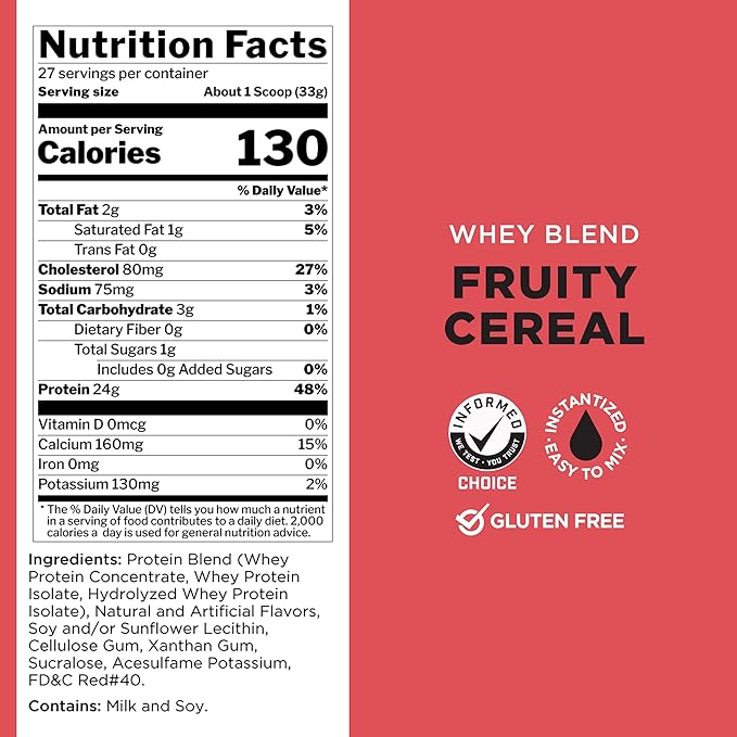 Rule One Proteins, R1 Whey Blend- Fruity Cereal, 24g Fast-Acting Whey Protein Concentrates, Isolates, and Hydrolysates Per Serving, with Naturally Occurring EAAs and BCAAs, 5lbs