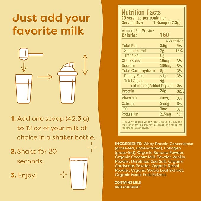 FlavCity Grass Fed Whey Protein Powder - Vanilla Smoothie - 25g Protein & 10g Collagen - Made With Real Vanilla Bean & Organic Coconut Milk - Gluten Free & No Added Sugars (20 Servings)
