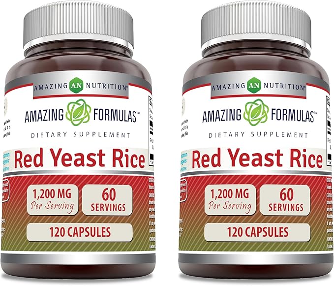 Amazing Formulas Red Yeast Rice 1200mg Per Serving Capsules Supplement | Non-GMO | Gluten Free | Made in USA (120 Count | 2 Pack)