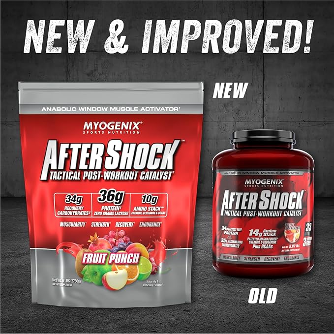 Myogenix Aftershock Post Workout, Muscle Growth Whey Protein Powder | Anabolic Whey Protein and Mass Building Carbohydrates | Fruit Punch 6 LBS