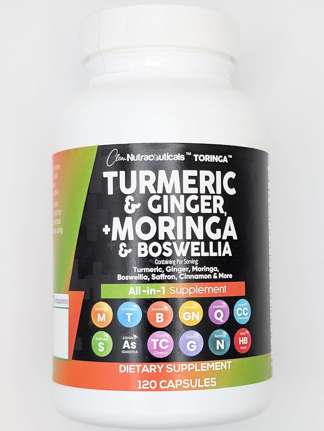 Turmeric Moringa Supplement | Ginger Boswellia Saffron - Supplement for Women and Men with Ceylon Cinnamon, Tart Cherry, Quercetin Garlic Nettle Holy Basil - 2Pack