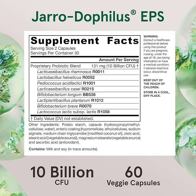 Jarrow Formulas Probiotics 10 Billion CFU - Probiotic Supplement Capsules for Gut Health for Women and Men, 60 Veggie Capsules, Up to 30 Days