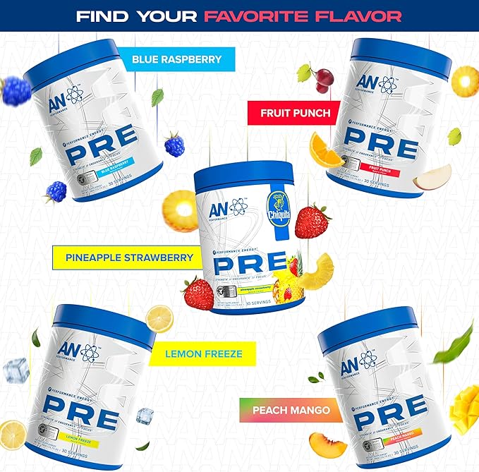 AN Performance Pre-Workout Powder Supplement for Men & Women | Energy Drink Mix with 300mg Caffeine + Beta Alanine + Citrulline | Third-Party Tested | Fruit Punch | 30 Servings