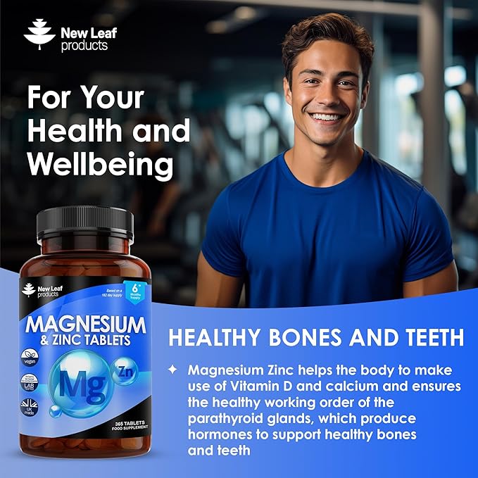 Magnesium Supplement Magnesium and Zinc Supplement (6 Months Supply) High Absorbency Magnesium & Zinc - Muscle Bones & Healthy Immune Function - Vegan, Non-GMO, Gluten-Free - 365 Small Tablets