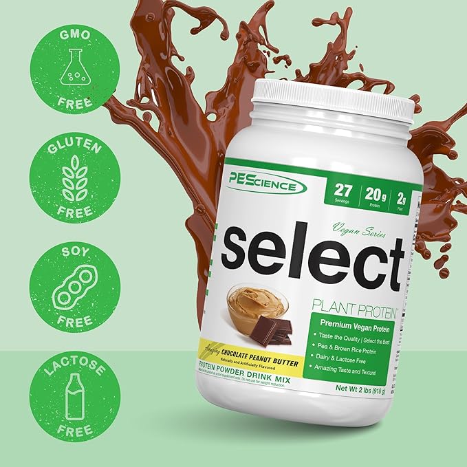 PEScience Select Vegan Plant Based Protein Powder, Chocolate Peanut Butter, 27 Serving, Premium Pea and Brown Rice Blend
