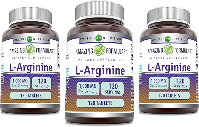 Amazing Formulas L-Arginine Supplement | 1000 Mg Per Serving | Tablets | Amino Acid Supplement for Women & Men | Non-GMO | Gluten Free | Made in USA (120 Count | 3 Pack)