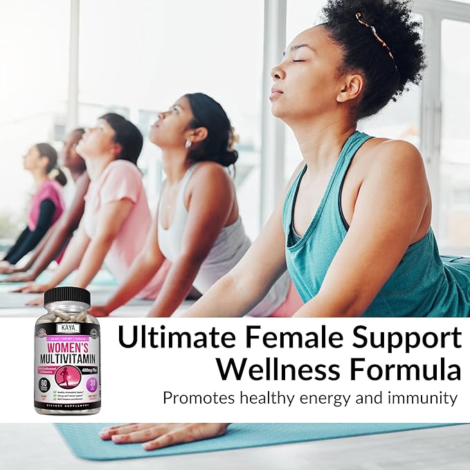 Kaya Naturals Women's Multivitamin, Overall Healthy Antioxidant, and Immune Support, Vitamins A, D, C, E, Biotin, Folic Acid, & Multi-Mineral, Energy & Metabolism Vitamin Supplement 60 Count
