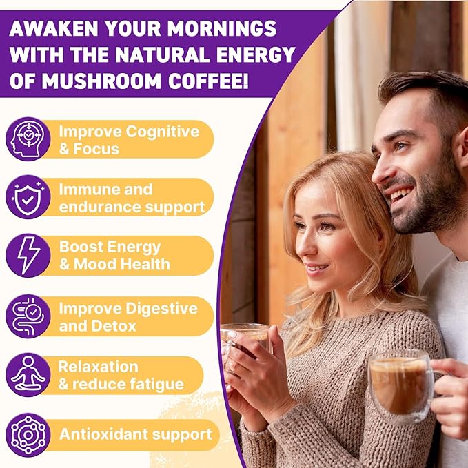 Mushroom Coffee Organic, 11 Mushrooms + 8 Adaptogenic Herb Mushroom Coffee for Focus, Energy, Digestion & Immune Support| Cordyceps, Lion’s Mane, Reishi, Chaga & Ashwagandha| Gluten Free, 30 Servings