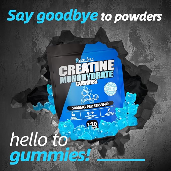 Creatine Monohydrate Gummies for Men & Women,5g of Creatine Monohydrate per Serving for Supports Muscle Growth,Strength,Performance,Sugar Free,Vegan,Pre-Workout Supplement(120 Count)-Blueberry