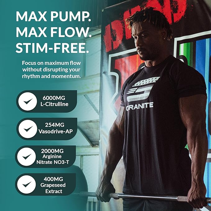 Granite Nutrition Vaso Blast Stim-Free Pre Workout - Non-Stim Nitric Oxide Support for Pump, Physique, and Muscle Capacity - Blood Orange (290g)