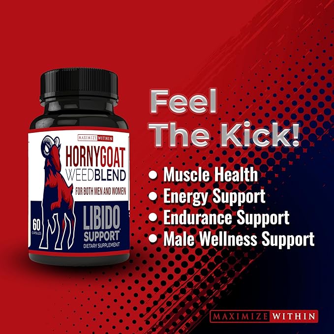 Horny Goat Weed Blend with Maca & Tribulus Terrestris Extract, Naturally Supports Libido and Energy for Men & Women, 1000mg Epimedium with Icariins, Veggie Capsules