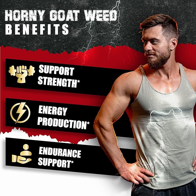 BMVINVOL Horny Goat Weed for Men - Extra Strength Supplement with Maca, Ginseng, Tribulus Terrestris, Ashwagandha - 90 Capsules