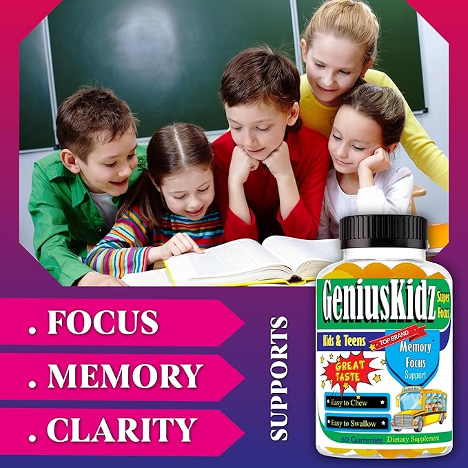 Celebrity Lifestyle Product Brain Support Focus Supplement for Kid and Teens Omega 3 Gummy Vitamin Memory and Attention, Brain Booster, Kid Focus Attention Supplement(1 Bottle) DHA 60ct