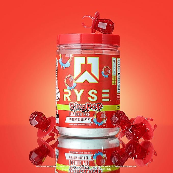 Ryse Loaded Pre Workout Powder - Ring Pop Cherry - Daily Pre-Workout for Men & Women with 325mg Caffeine, Beta Alanine, and Citrulline for Pump, Focus, and Energy - 30 Servings