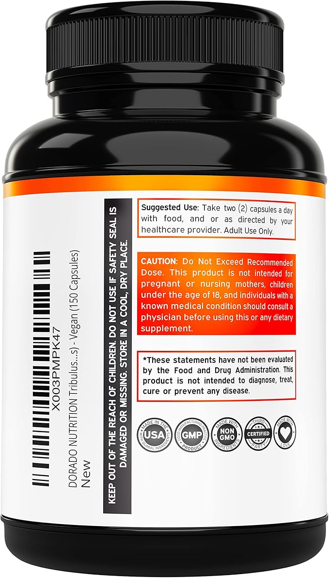 Tribulus Terrestris for Men 1500mg (Purest 95% Saponin Content) 150 Capsules, Concentrated Natural Fruit Extract (Third Party Tested, Manufactured in The USA) for Stamina and Energy - Vegan & Non GMO