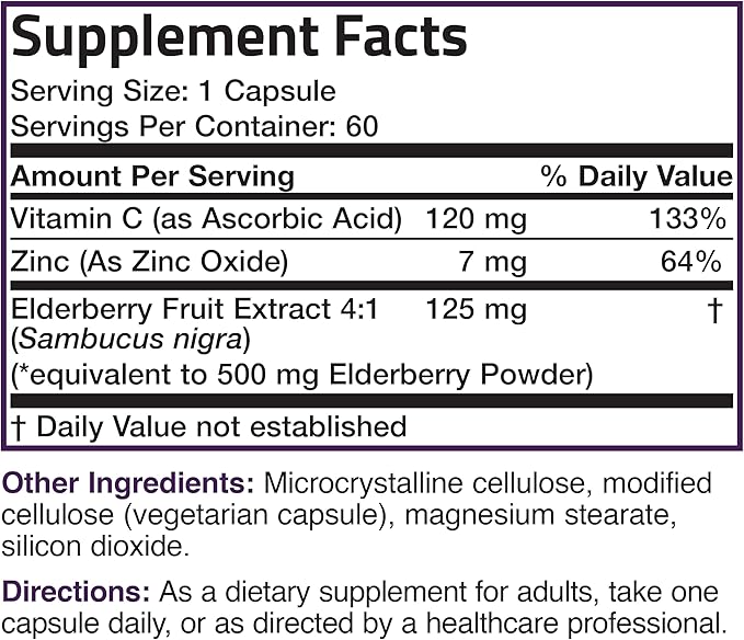 Bronson Sambucus Elderberry with Zinc & Vitamin C Triple Immune Support Complex Immune & Antioxidant Protection, Non-GMO, 60 Vegetarian Capsules
