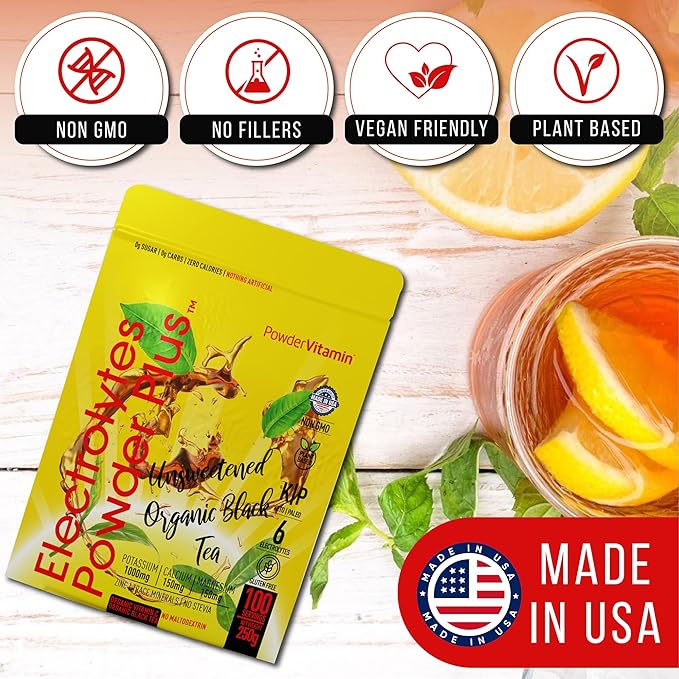 Electrolytes Powder Plus (100 Servings) Unsweetened Black Tea Electrolyte Powder Keto,SugarFree,Pink Himalayan Salt,1000mgPotassium,150mgCalcium,150mgMagnesium,Hydration Powder NO STEVIA