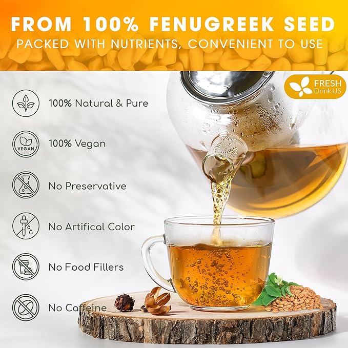 FreshDrinkUS, Premium 75 Fenugreek Tea Bags, 100% Natural & Pure from Fenugreek. Fenugreek Herbal Tea. Made with Natural Material Tea Bags. No Sugar, No Caffeine, No Gluten, Vegan.