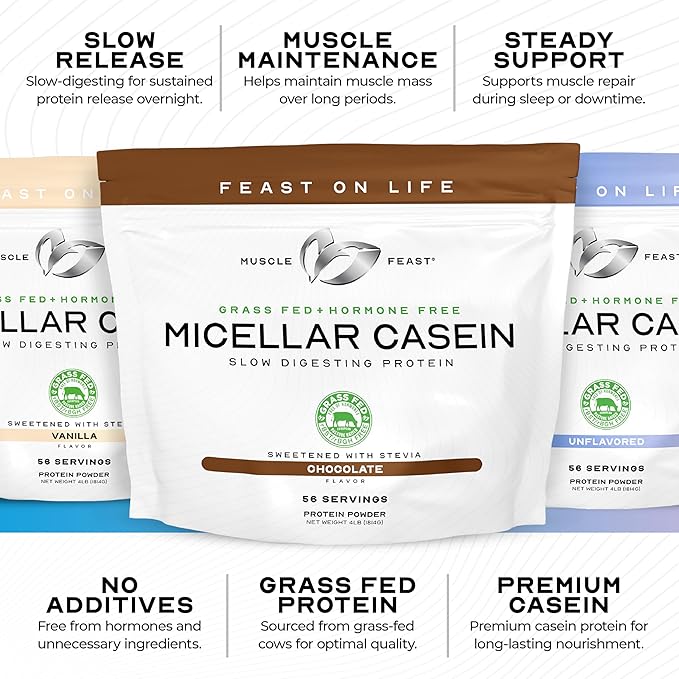 Muscle Feast Micellar Casein Protein, All Natural Pasture Raised Hormone Free Soy Free, Unflavored, 2lb