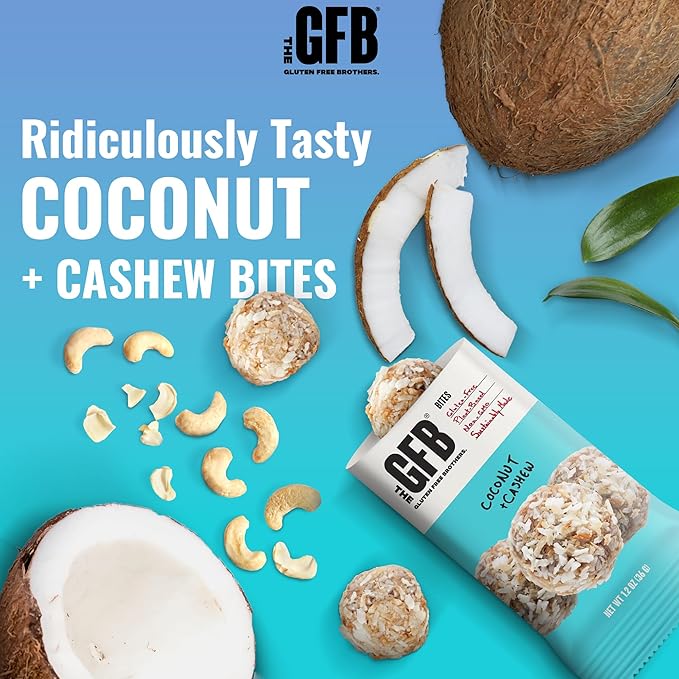 The GFB Coconut Cashew Protein Bites - Gluten Free, Plant Based, Non GMO, Sustainably Made – Ridiculously Tasty, Healthy, Vegan, Protein Energy Balls, 1.2 oz (10 count)