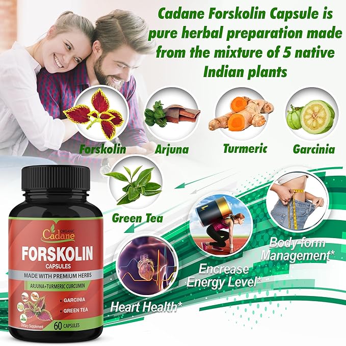 Organic Forskolin Supplements Capsules with Turmeric Curcumin, Arjuna, Garcinia Cambogia, Green Tea - 60 Capsules