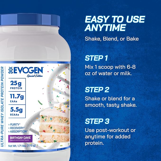 Evogen Isoject - Whey Protein Isolate | Ultra-Pure Whey Protein Powder with Ignitor Enzymes, BCAAs, and EAAs | Enhanced Absorption & Recovery | Birthday Cake | 25 Servings