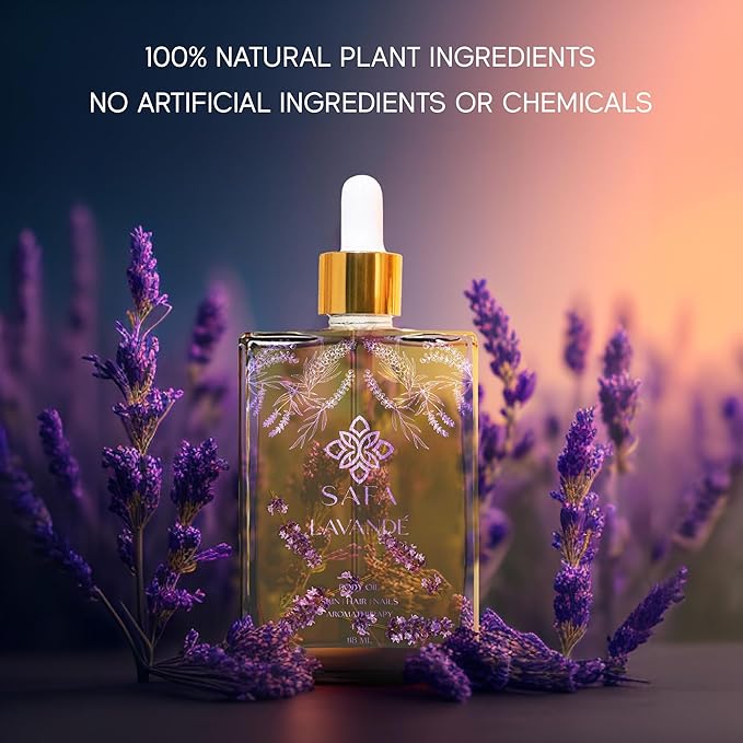 SAFA Lavandé Oil for Face, Body, Hair & Nails - English & French Lavender Essential Oil for Cuticles | Skin Moisturizer | After Shower Scented Body Oil for Long Lasting Fragrance | 4 Fl Oz