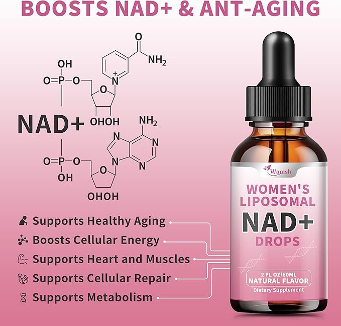 Liposomal NAD Supplements for Women, Pure 500mg NAD Nicotinamide - Cell Regeneration,Energy & Metabolism Support, Vegan,Sugar Free,Additives Free,2 Fl Oz