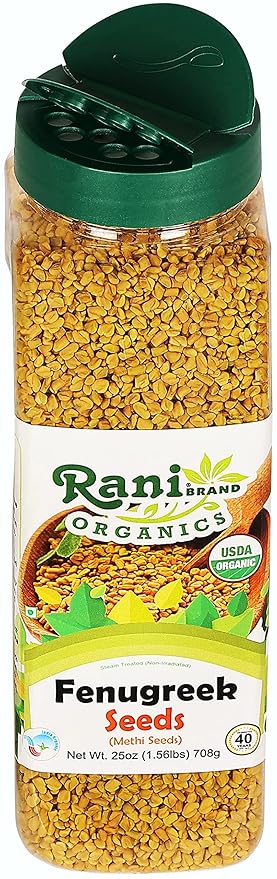 Rani Organic Fenugreek (Methi) Seeds Whole 25oz (1.56lbs) 708g PET Jar, Trigonella Foenum Graecum ~ All Natural | Vegan | Gluten Friendly | NON-GMO | Indian Origin | USDA Certified Organic