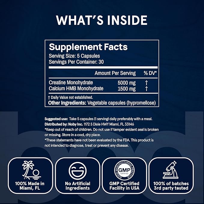 BOD Creatine Capsules Pills for Muscle Support, Endurance, No Bloat, No Load, Unflavored Creatine for Women and Men, Vegan, (Creatine HMB Capsules)
