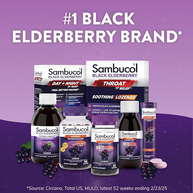 Sambucol Black Elderberry Gummies with Vitamin C & Zinc - Sambucus Elderberry Gummies for Immune Support, High Antioxidants, Gluten Free, Vegan, Elderberry with Zinc & Vitamin C - 30 Count, 2 Pack