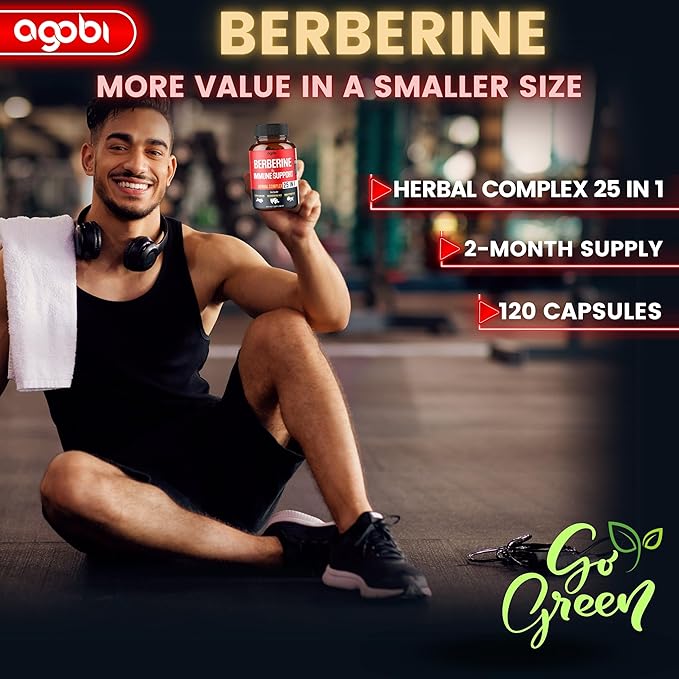 Premium Berberine Supplement with Ceylon, Ashwagandha, Turmeric, Milk Thistle, Elderberry & Black Pepper - Supports Immune System, Cardiovascular & Gastrointestinal - 120 Capsules