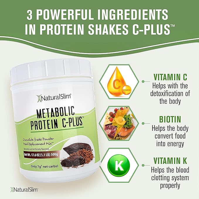 Naturalslim Protein Powder with Vitamins and Minerals Metabolic C-Plus - Meal Replacement Powder Fortified with Vitamin C, Zinc & Amino Acid - Chocolate Protein Powder 10 Servings 1.1 lb.