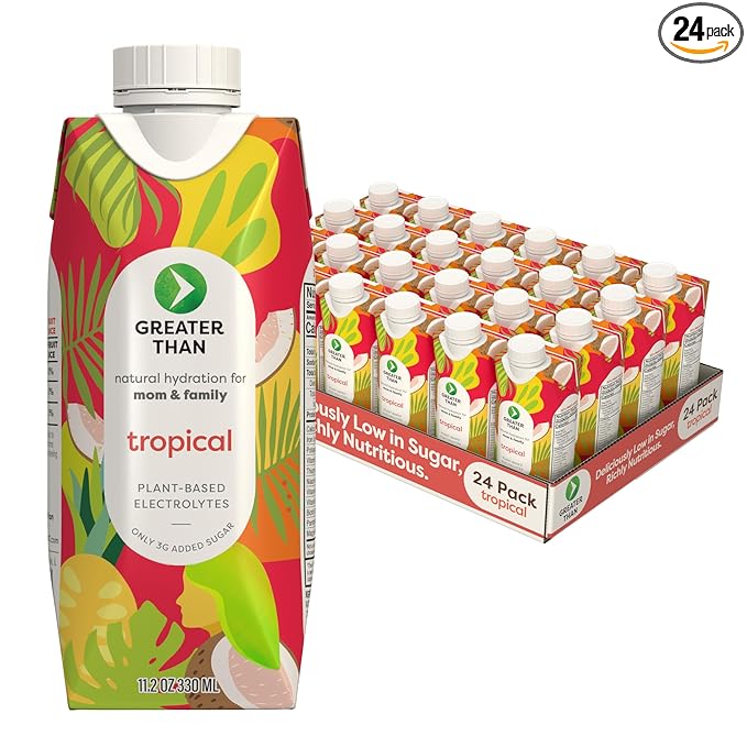 Greater Than Lactation Supplement Support, Coconut Water, Vitamins & Electrolyte Drink for Breastfeeding & Immune Support, Lactation Cookies Alt, Gluten Free, Low Sugar, 24 Pack, Tropical