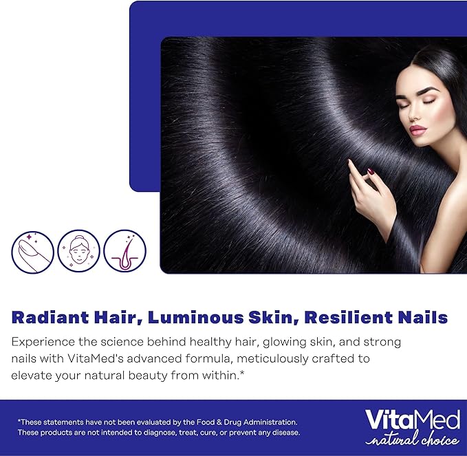 Hair, Skin, and Nails Vitamins – Complete Formula with Biotin 5000mcg, Collagen, Zinc, Keratin, and Hyaluronic Acid for Hair Growth, Strong Nails, and Glowing Skin – 60 Tablets