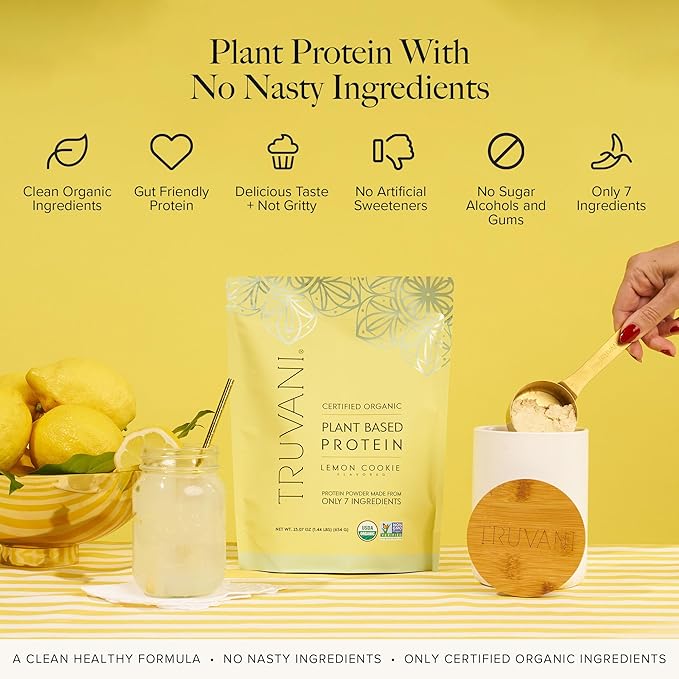 Truvani Vegan Pea Protein Powder | Lemon Cookie | 20g Organic Plant Based Protein | 1 Serving | Keto | Gluten & Dairy Free | Low Carb | No Added Sugar