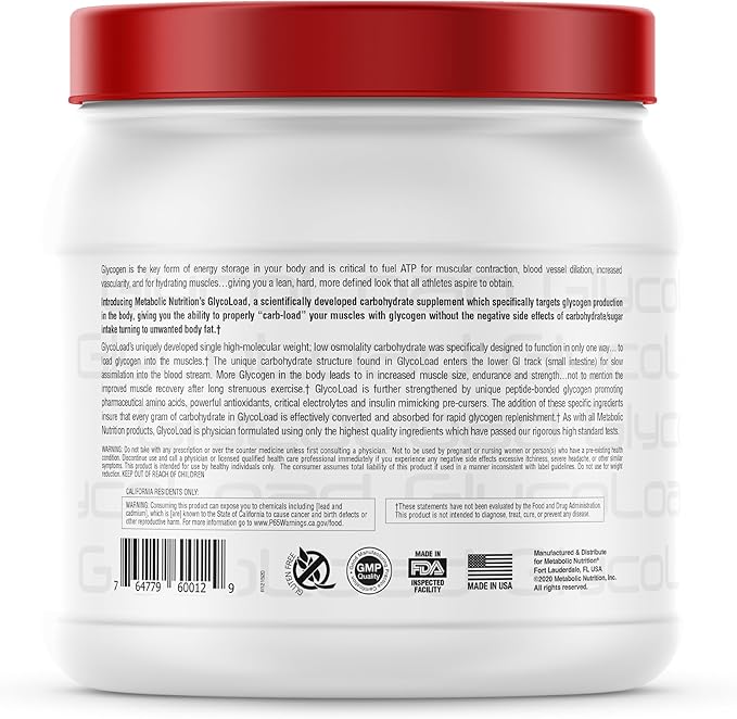 Metabolic Nutrition, Glycoload, 100% Micronized Cyclic Cluster Dextrin Carbohydrate Powder, Muscle Glycogen Loading Carbohydrate, Pre Intra Post Workout Supplement, Lemonade, 600 gm (30 ser)