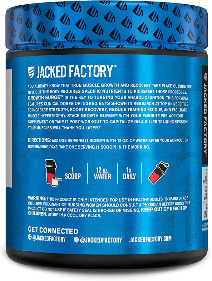 Jacked Factory Growth Surge Creatine Post Workout w/L-Carnitine - Daily Muscle Builder & Recovery Supplement with Creatine Monohydrate, Betaine, L-Carnitine L-Tartrate - 30 Servings, Fruit Punch