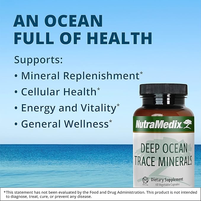 NutraMedix Deep Ocean Trace Minerals 1,000mg - Mineral & Energy Supplements - Magnesium, Zinc, Potassium, Boron, Phosphorus & Manganese - Electrolyte Support (60 Capsules)