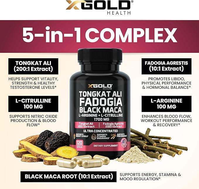 X Gold Health Tongkat Ali, Fadogia Agrestis, Black Maca, L-Arginine & L-Citrulline: Boost Energy, Vitality, Performance, Muscle Recovery & Balance – Premium Wellness Support for Men & Women