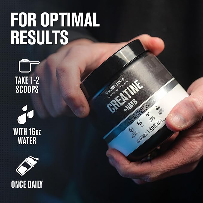 Jacked Factory Creatine Monohydrate + HMB - Creatine Dietary Sports Nutrition Bodybuilding Supplement for Men and Women - Muscle Growth, Increased Strength, Enhanced Energy - 30 Servings, Unflavoured