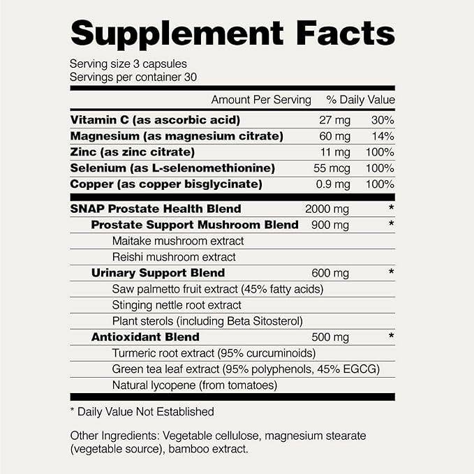 Snap Supplements Prostate Health Support Supplement, Saw Palmetto for Men Plus Stinging Nettle Root, Magnesium Citrate, Zinc and Plant Sterols, Supports Male Urinary Tract Health, 90 Capsules